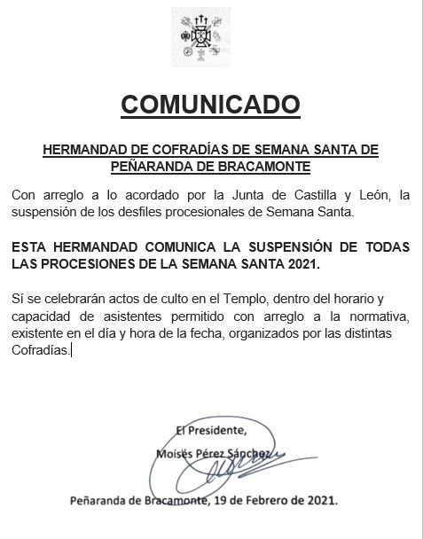 comunicado ofical de la junta de Semana Santa